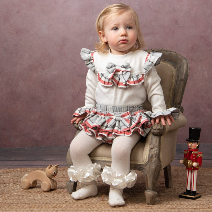 Red & Grey Ruffle tartan Jam Pants Set