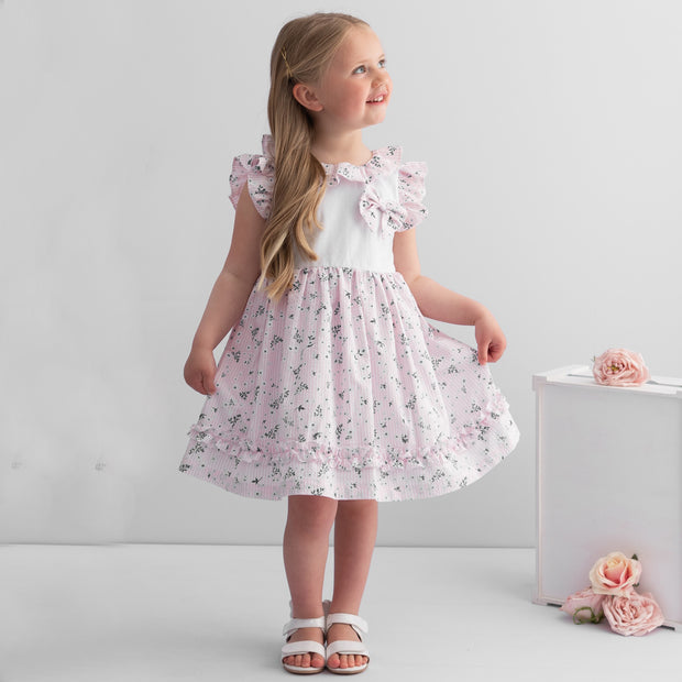 Pink Floral Striped Dress & Bloomers