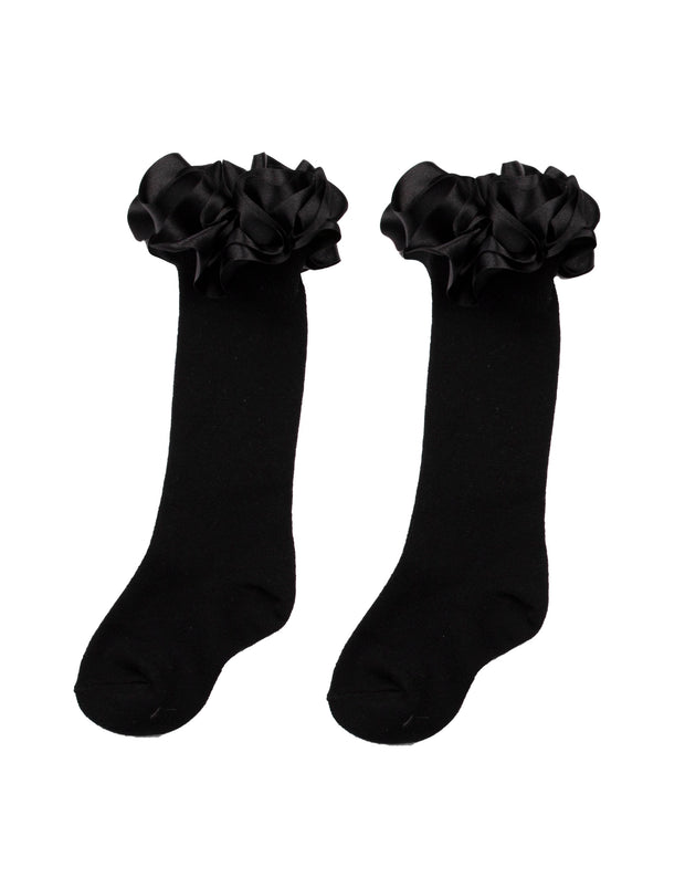 Black Ruffle Ribbon Knee High Socks