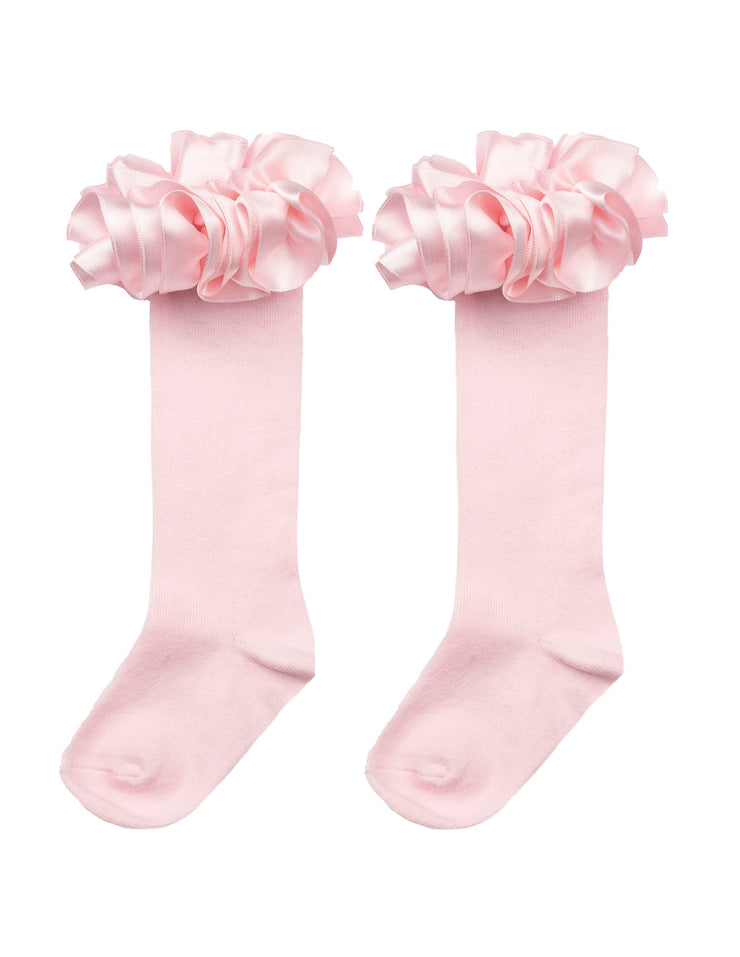 Pink Ruffle Ribbon Knee High Socks