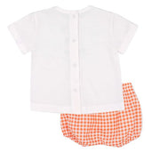 White T Shirt & Orange Gingham Jam Pants
