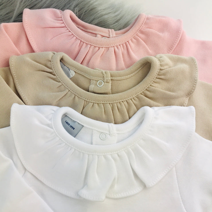 Ruffle Collar Long Sleeve Camel,White,Dusky Pink Body Vest