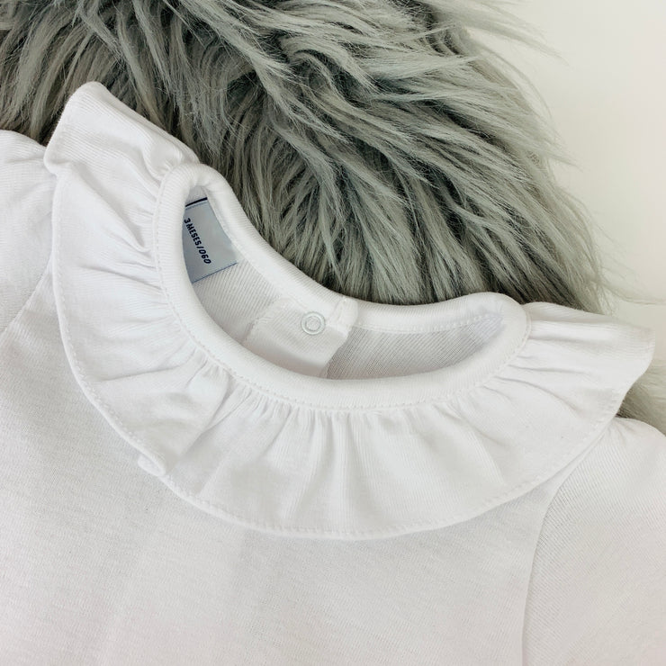 Ruffle Collar Short Sleeve White Body Vest Close