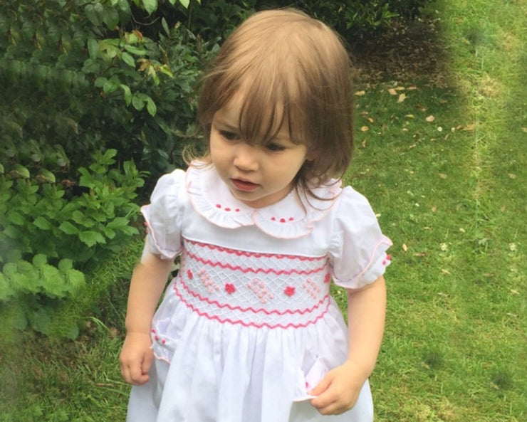 White & Pink Smocked Dress