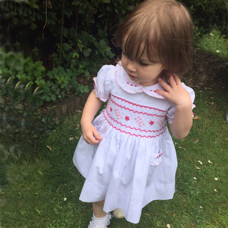 White & Pink Smocked Dress