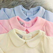 Cream,Pink,Blue Peter Pan Collar Long Sleeve Vest Close