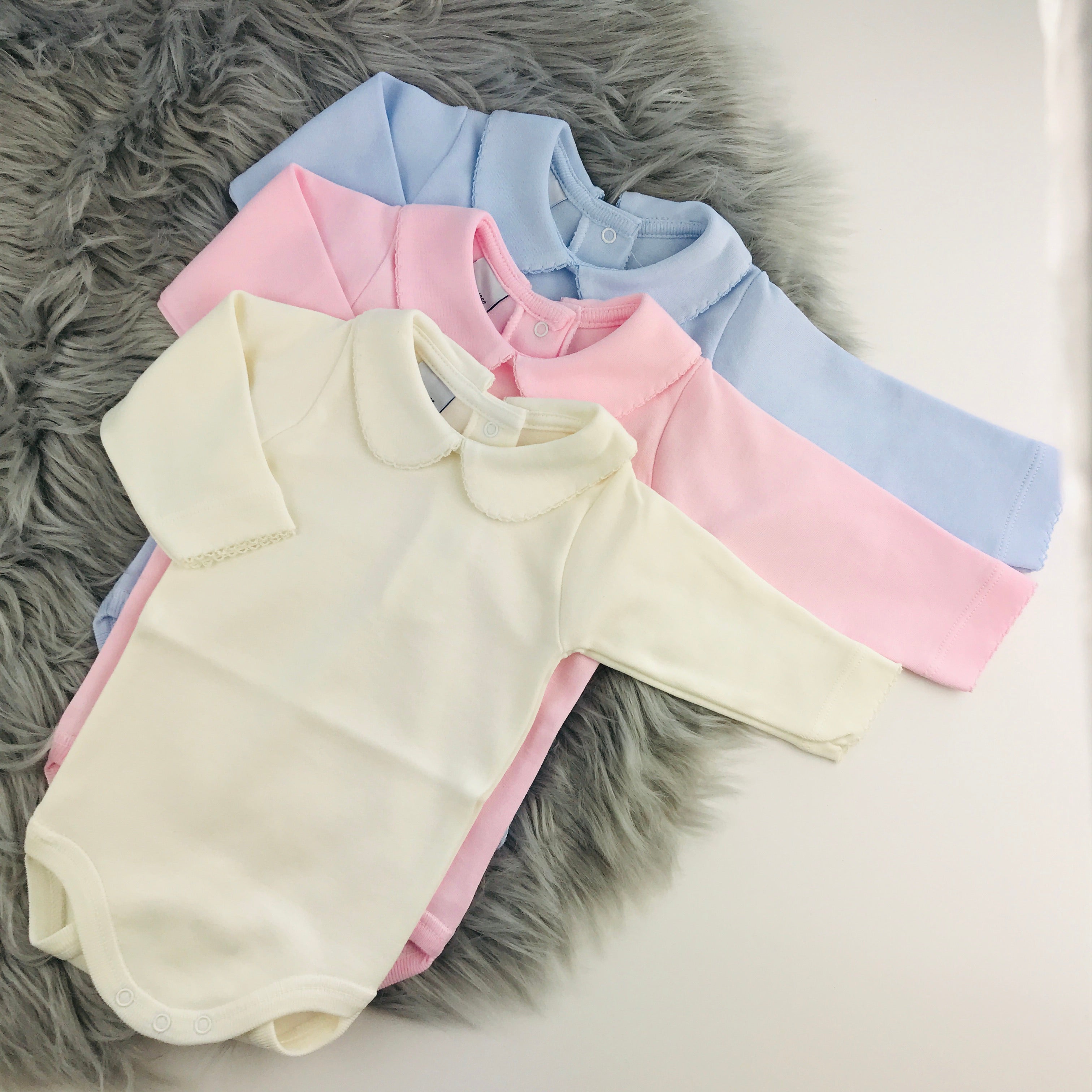 Ex Boden Girls Peter Pan Collar Bodysuit Vests - 0-3 Years, Pink & White, 100% Cotton
