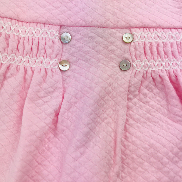 Pink Quilted Effect Sleepsuit Smocking Close