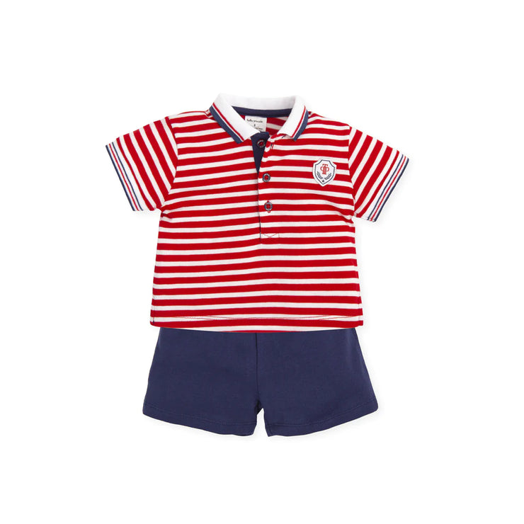 Red & Navy Polo Top & Shorts