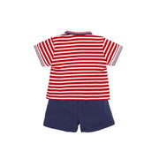 Red & Navy Polo Top & Shorts Back