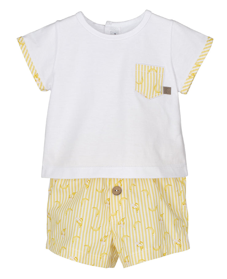 White Top and Yellow Candy Stripe Shorts