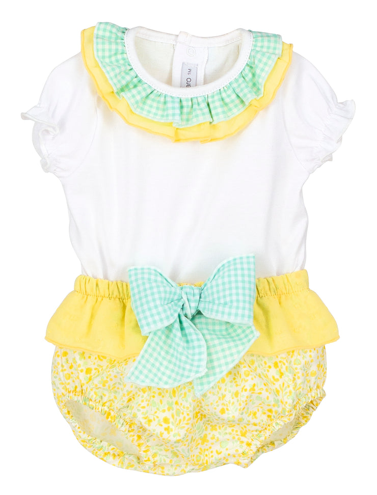 White Top & Yellow and Gingham Bloomers Set