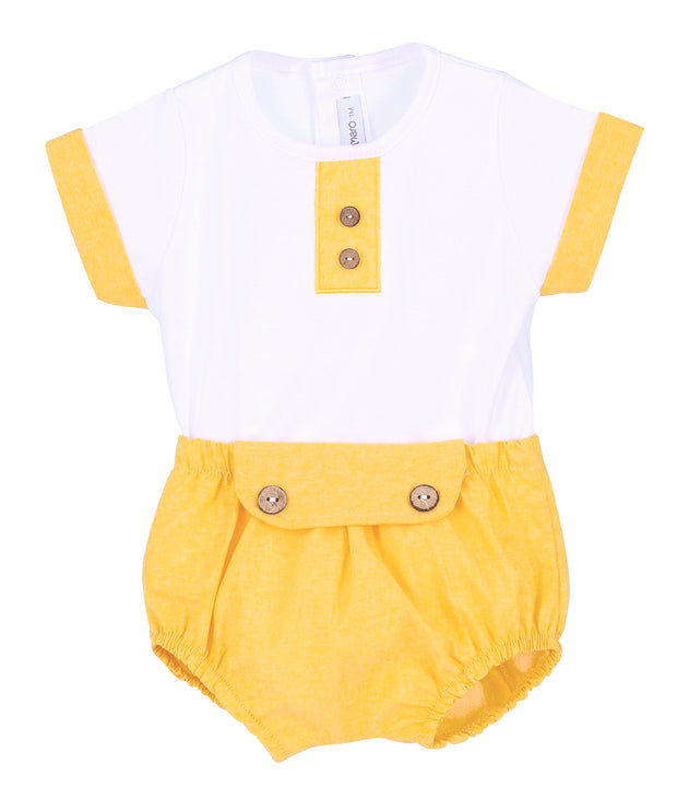 White Top & Yellow Jam Pants Set