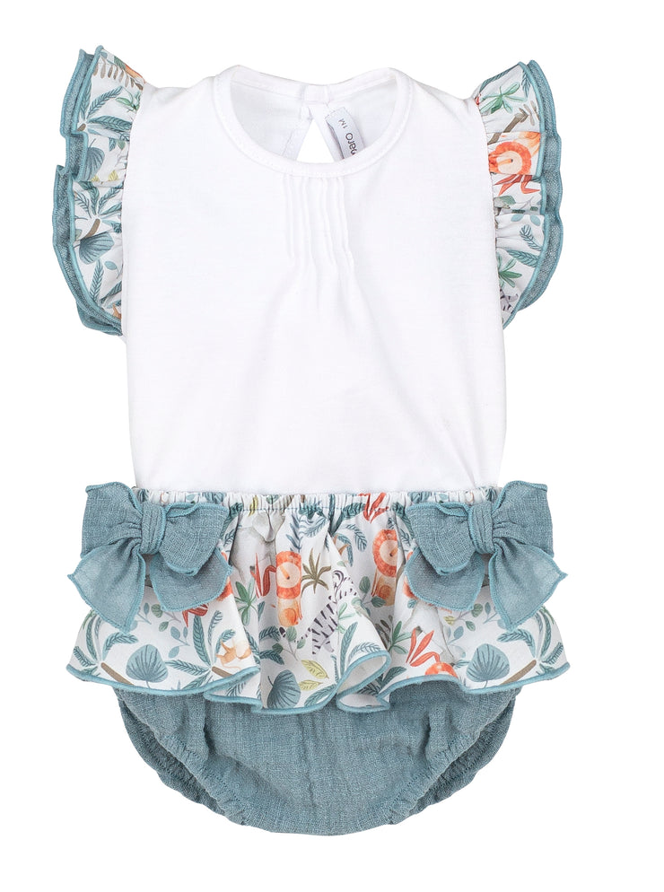White Top & Teal Jungle Bloomers