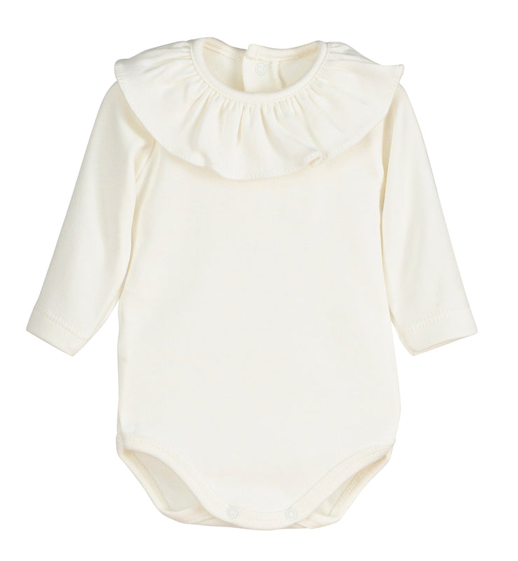 Cream Ruffle Collar Bodysuit