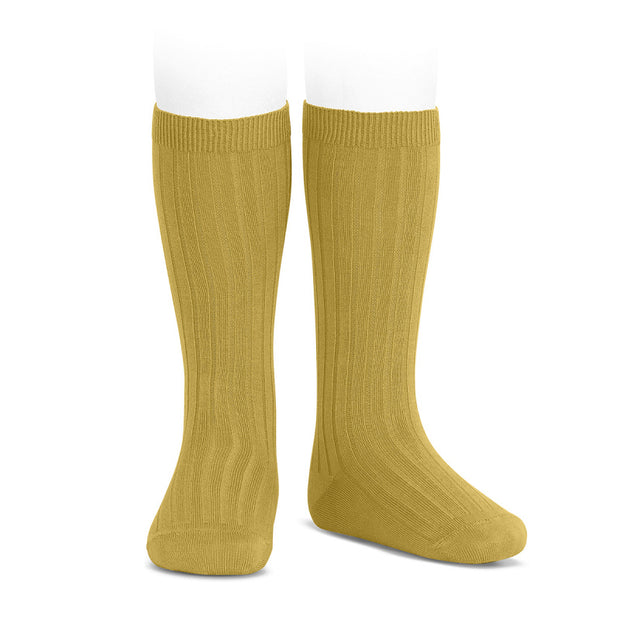 Mustard Wide Ribbed Knee High Spanish Socks