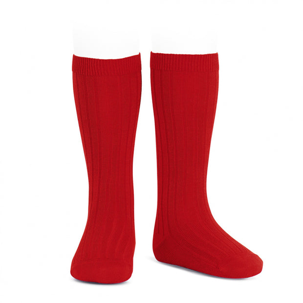 Red Wide Ribbed Knee High Spanish Socks