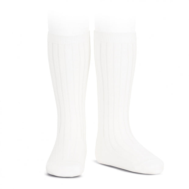 White Wide Ribbed Knee High Spanish Socks