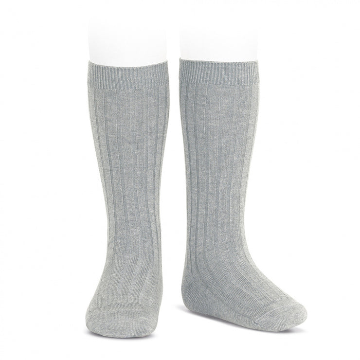 Aluminium Grey Wide Ribbed Knee High Spanish Socks
