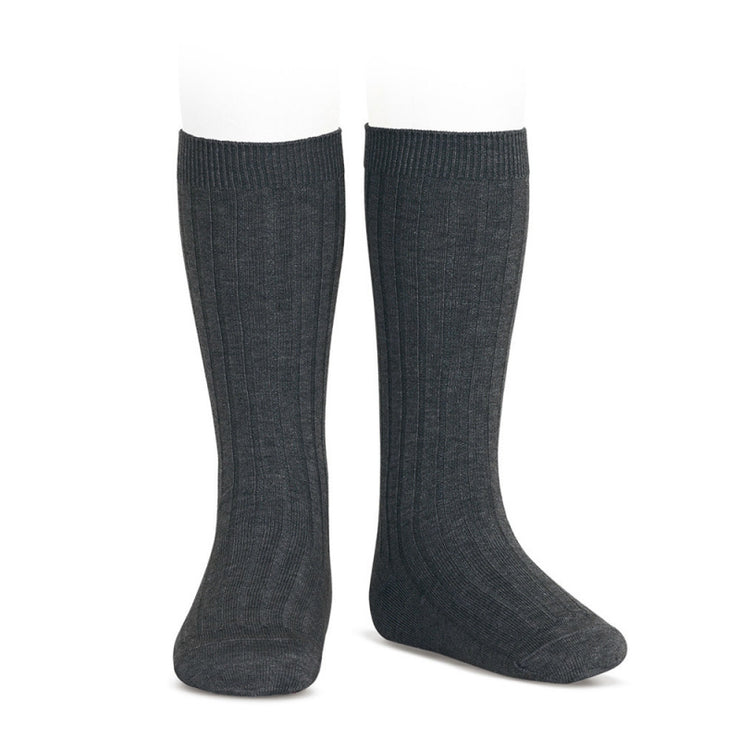 Anthracite Grey Wide Ribbed Knee High Spanish Socks