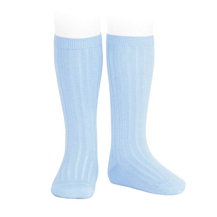Baby Blue Wide Ribbed Knee High Spanish Socks