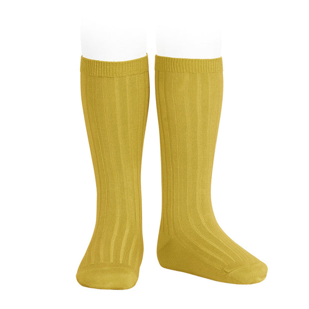 Curry Wide Ribbed Knee High Spanish Socks