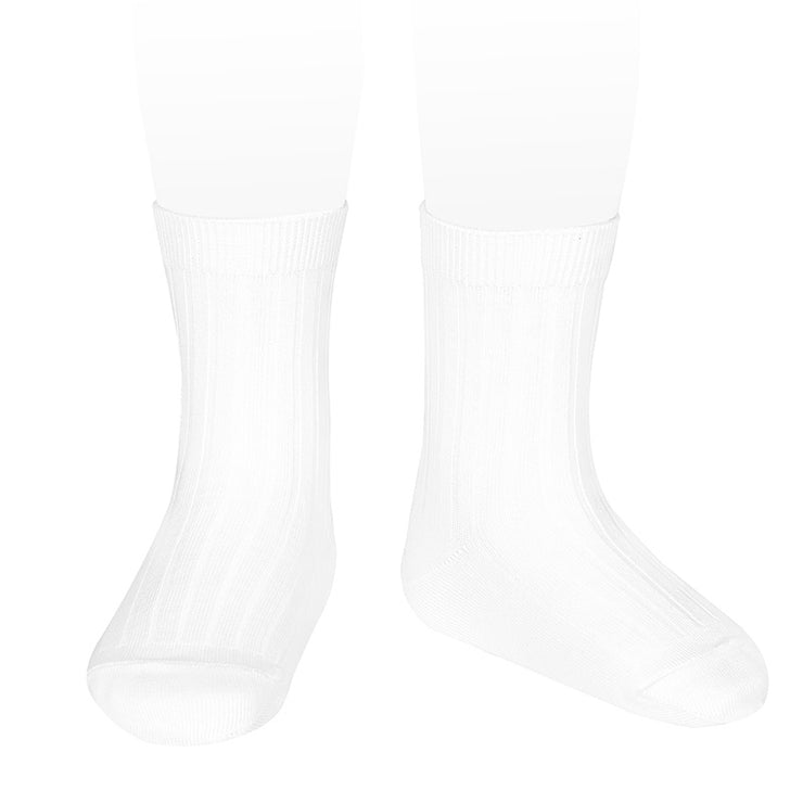 White Ribbed Calf Length Spanish Socks