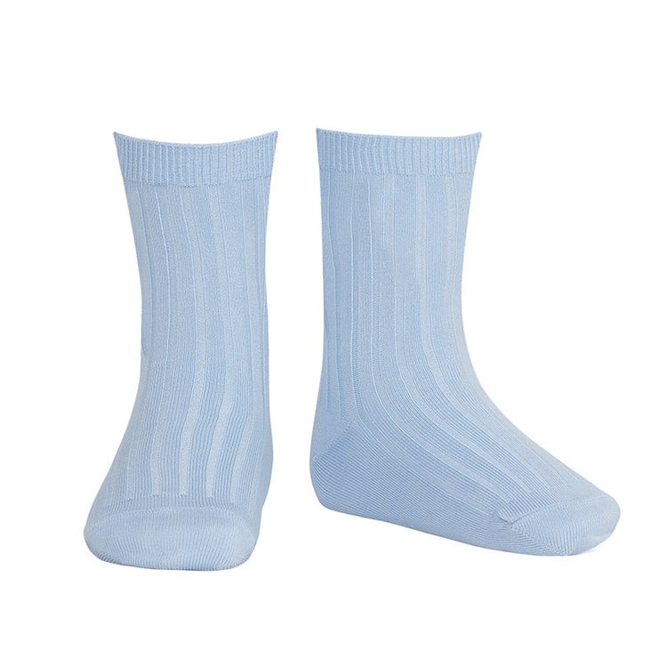 Light Blue Ribbed Calf Length Spanish Socks