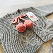 Grey & Dusky Pink Knitted H-Bar Pom Pom Set