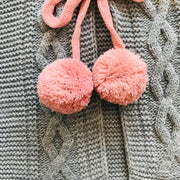 Grey & Dusky Pink Knitted H-Bar Pom Pom Set