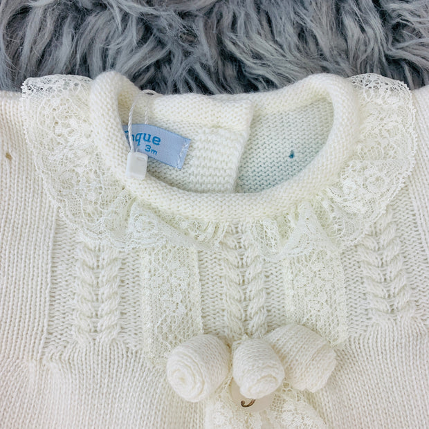Cream Wool Blend Knitted Dress Collar Close
