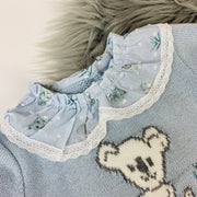 Dusky Blue Koala Knitted Top Collar