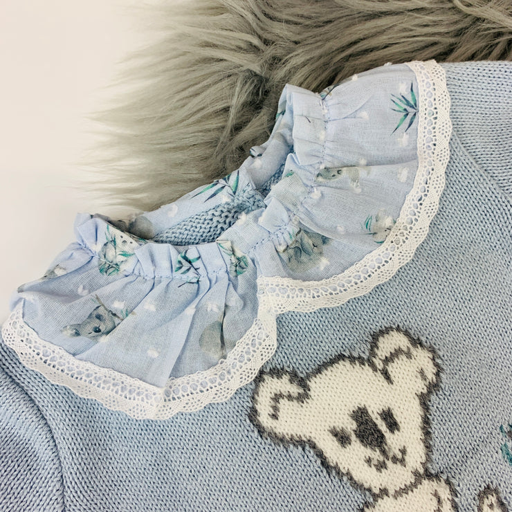 Dusky Blue Koala Knitted Top Collar