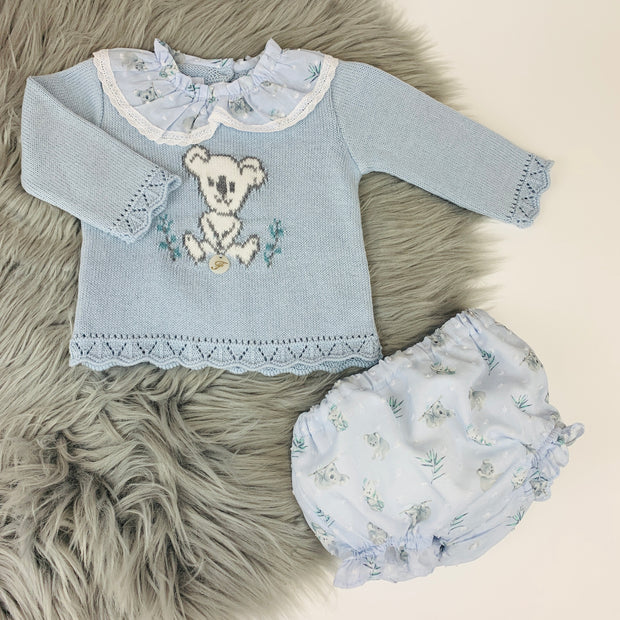 Dusky Blue Koala Knitted Top & Bloomers