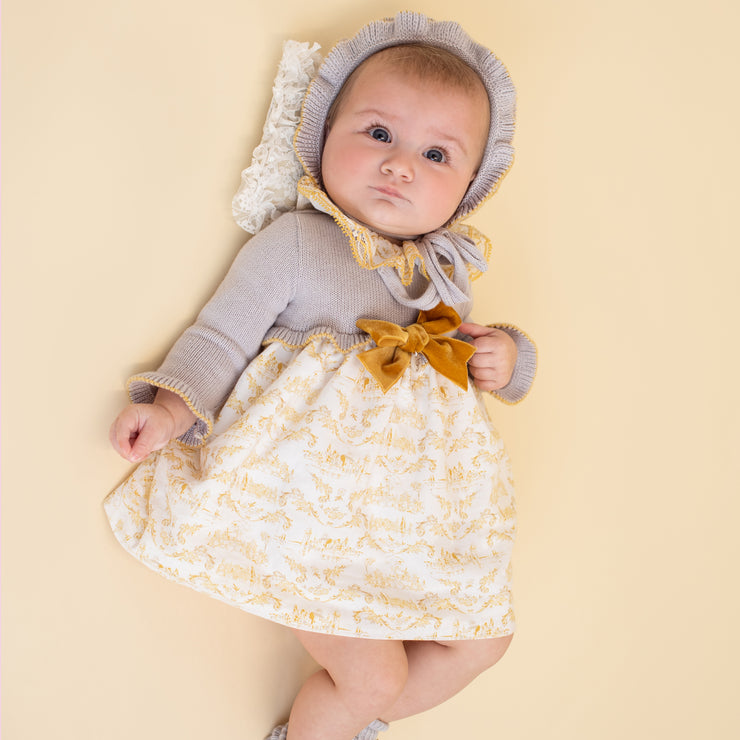 Grey and Mustard Half Knitted Dress