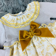 Grey and Mustard Half Knitted Dress Close