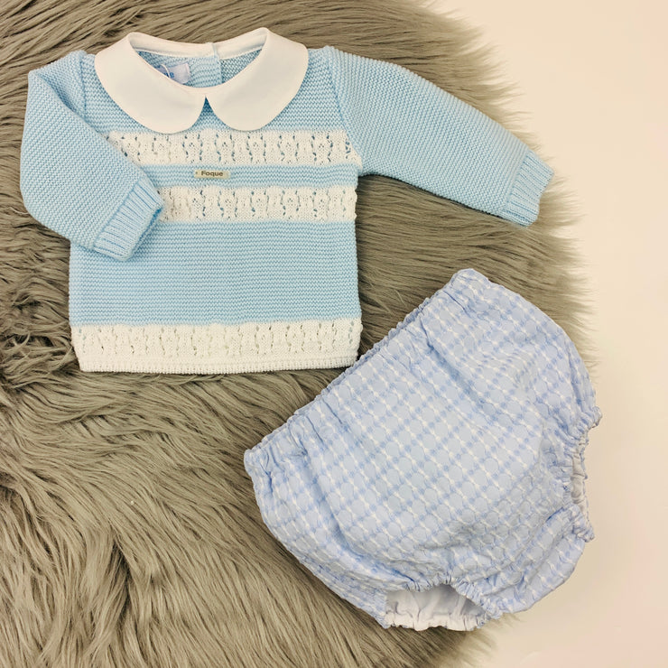 Sky Blue & White Knitted Top & Pants