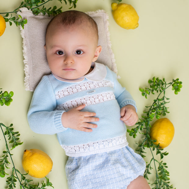 Sky Blue & White Knitted Top & Pants