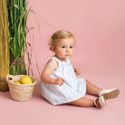 Sky Blue & White Stripe Dress & Bloomers