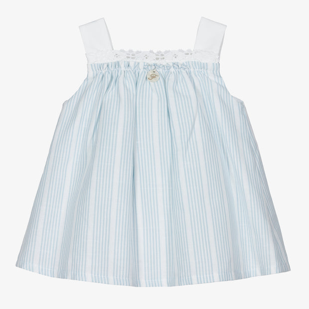 Sky Blue & White Stripe Dress & Bloomers