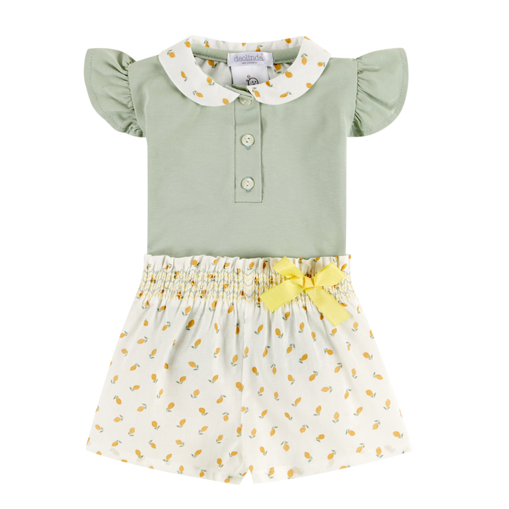 Olive & White Shorts Set