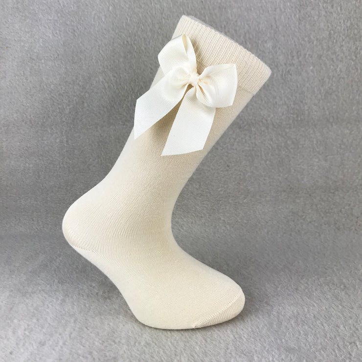 Oatmeal Knee High Single Bow Spanish Socks