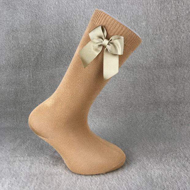 Camel Knee High Single Bow Spanish Socks