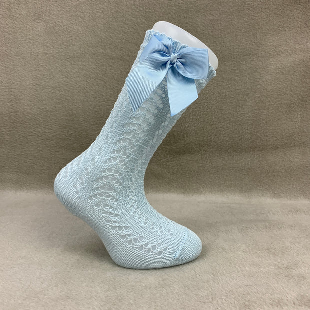 Condor Baby Blue Knee High Open Weave Spanish Bow Socks