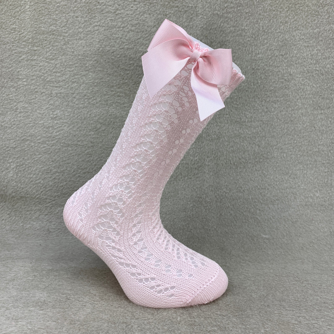 Condor Baby Pink Knee High Open Weave Spanish Bow Socks