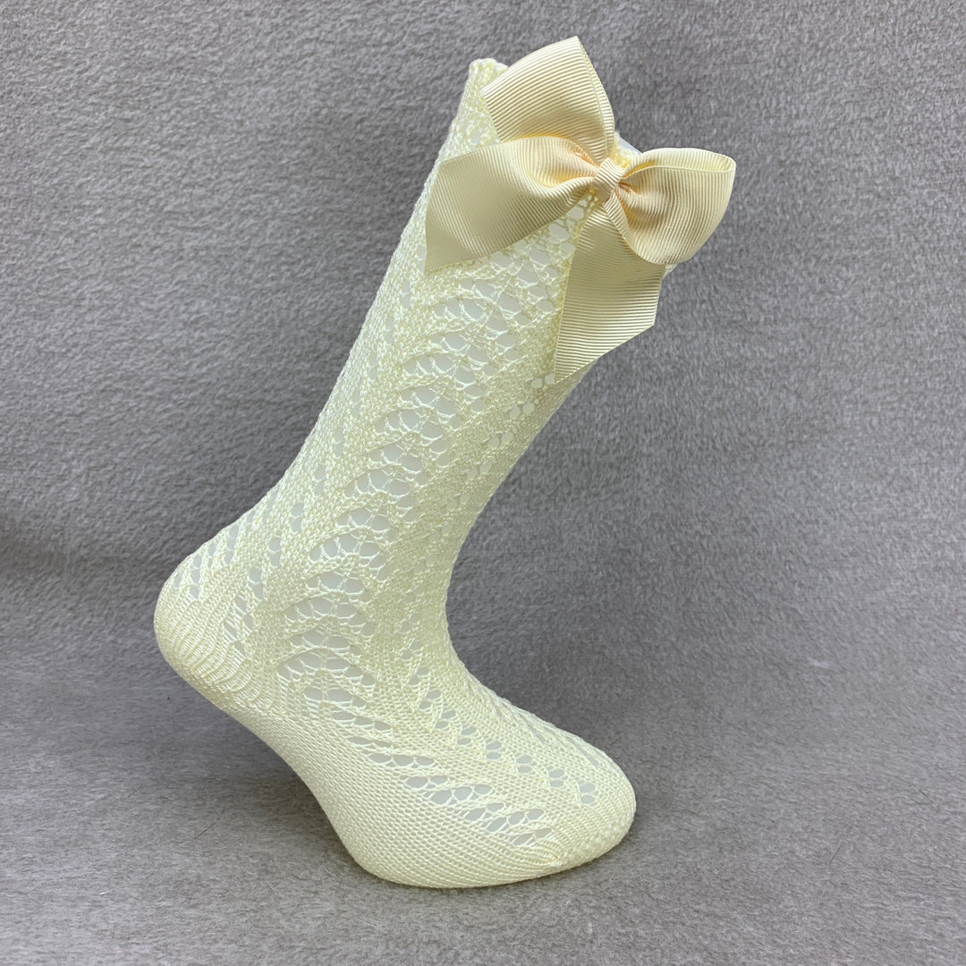Condor Lemon Knee High Open Weave Spanish Bow Socks