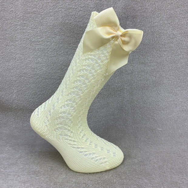 Lemon Knee High Open Weave Spanish Bow Socks