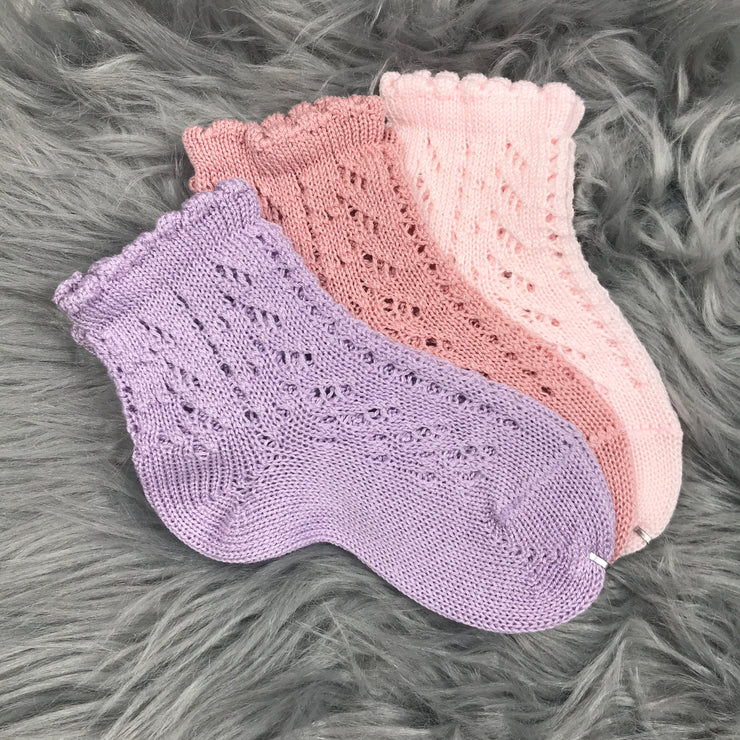 Ankle High Mauve, Dusky Pink and Pink Open Weave Spanish Socks