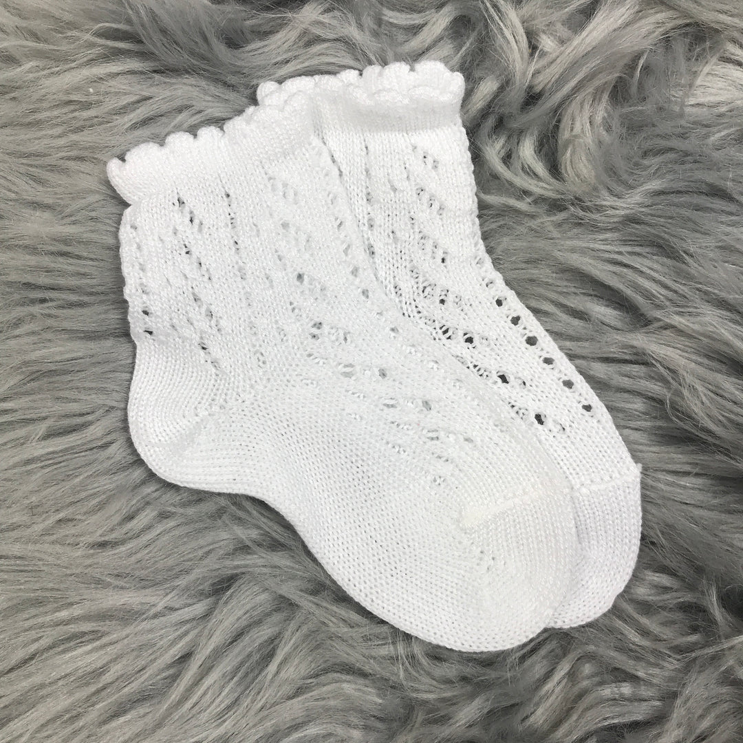 Ankle High White Open Weave Spanish Socks