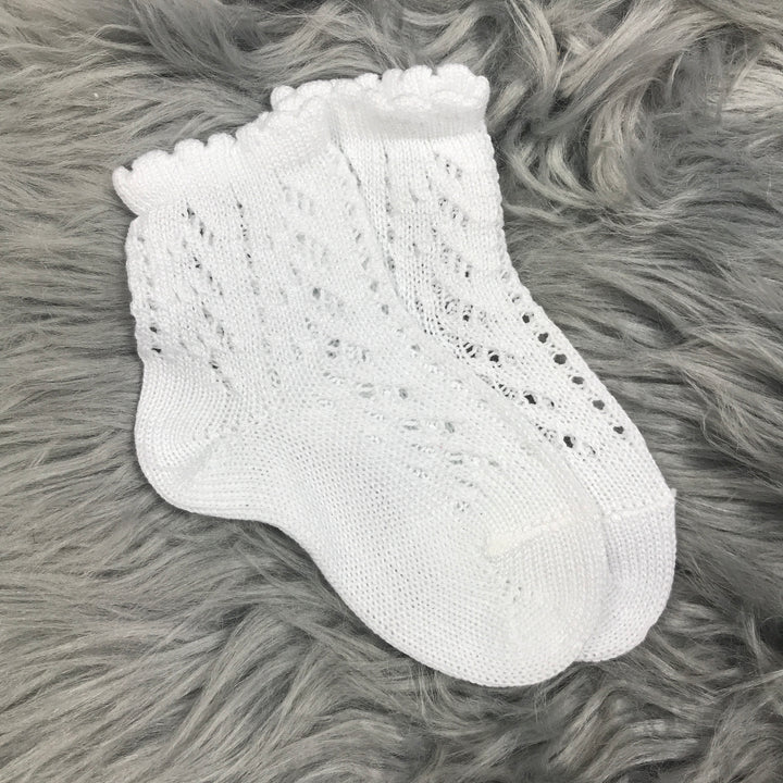 Ankle High White Open Weave Spanish Socks